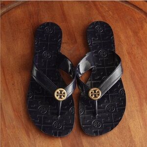 Vintage Tory Burch Navy Blue Thora Jelly Flip Flop Sandals